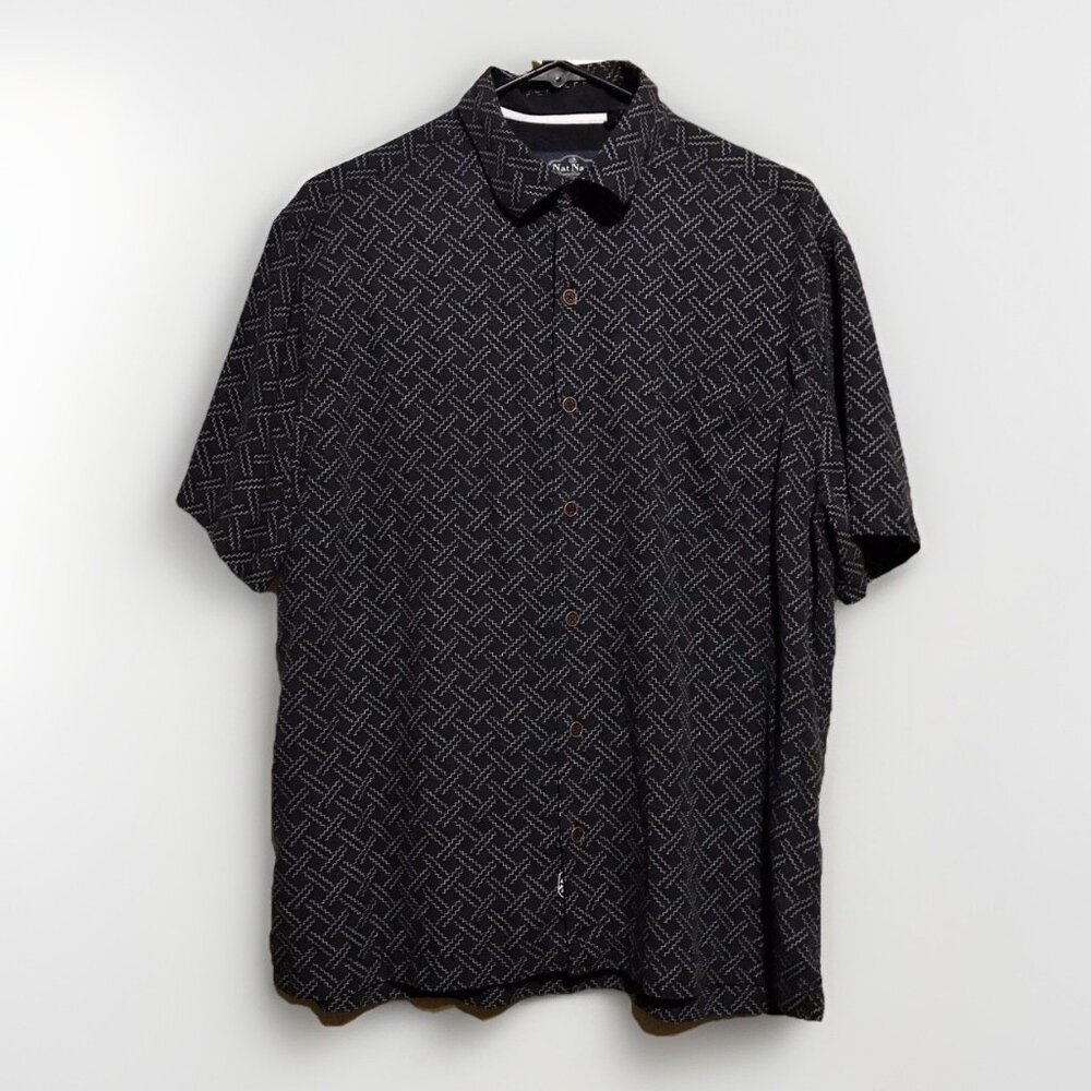 NAT NAST Blue Button Down Short Sleeve Shirt‎ Men's Medium Silk Blend